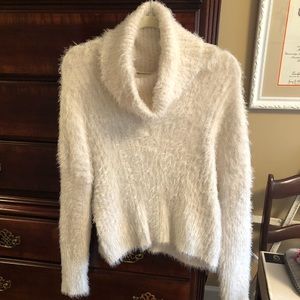 Fuzzy, thick, white turtleneck sweater- size small